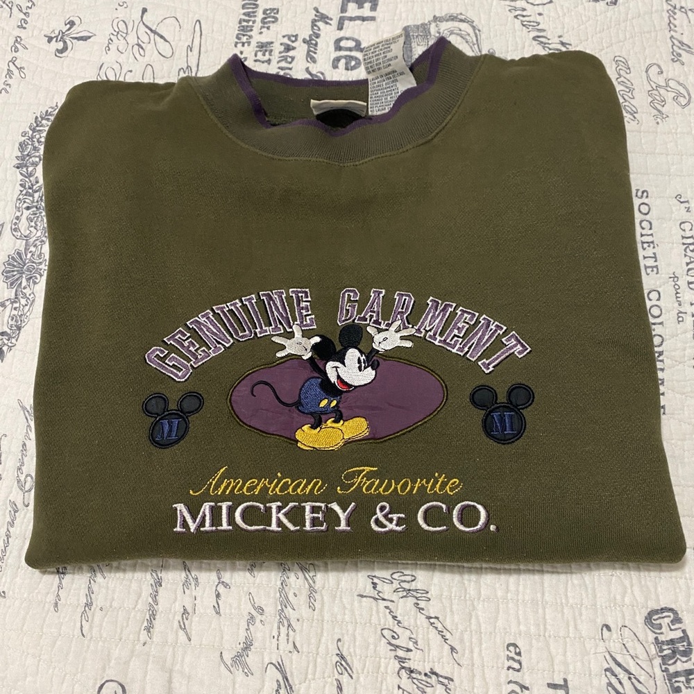 Mickey Mouse & Co “Genuine Garment” Sweatshirt Olive Green/Purple Large Preowned